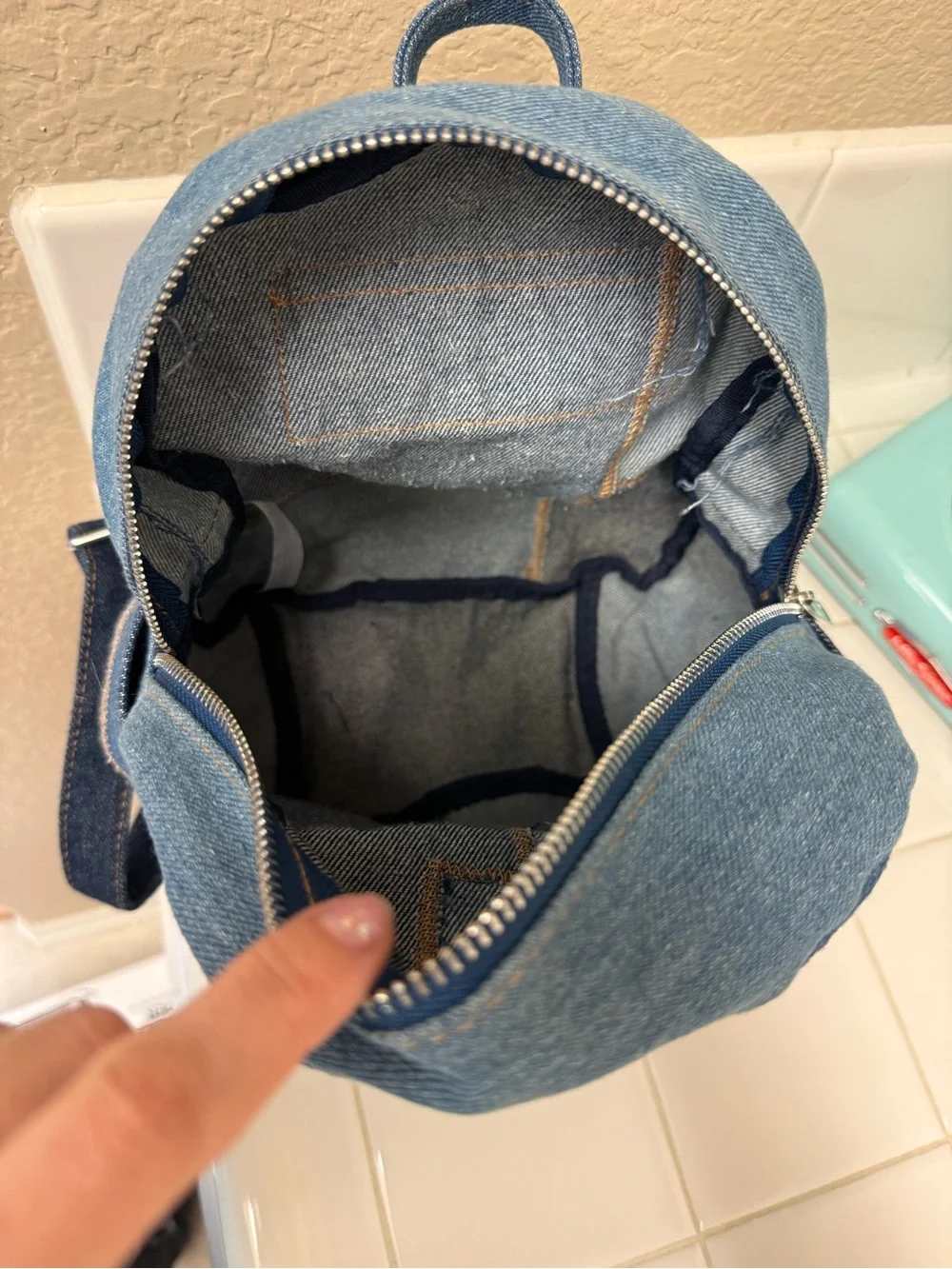 BDG Patchwork Denim Mini Backpack - Blue - Picture 5 of 9